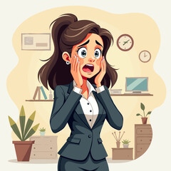 Overwhelmed woman covering her face in office, emotional stress