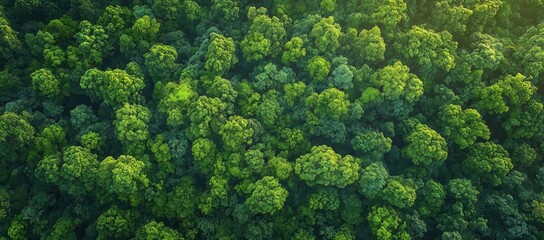 Naklejka premium Aerial View of Dense Green Forest with Textured Foliage Natural Environment