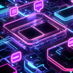 Futuristic Neon Interface Digital Communication Network