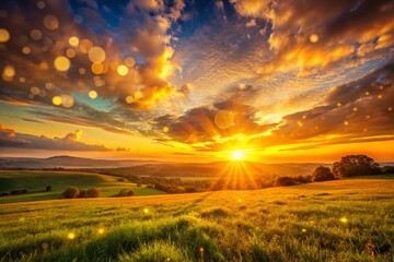 Serene Sunset Open Space: Tranquil Landscape Photography with Bokeh Effect