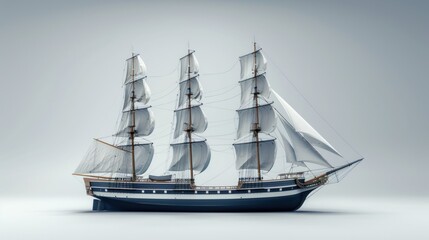 Obraz premium 3d rendering of classic blue and white sailing ship