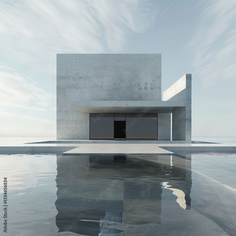 Aufkleber minimalistic and minimal modern surrealist architecture in an untouched environment