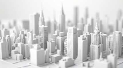 3D model of white city buildings in simple shapes