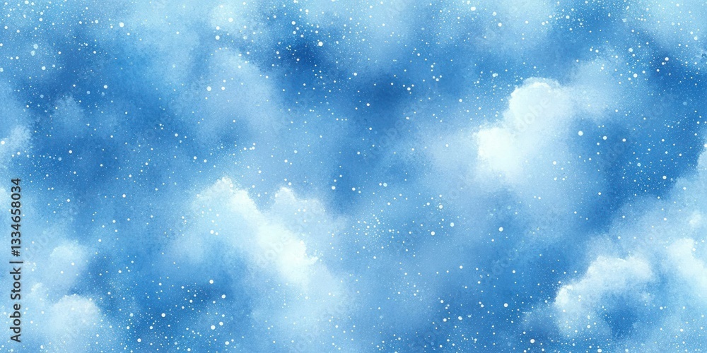Poster beautiful abstract blue watercolor background with soft clouds bokeh and glowing glitter particles f