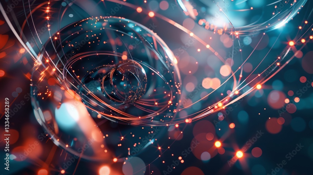 Aufkleber minimalistic augmented reality technology concept with quantum bits flying in the air