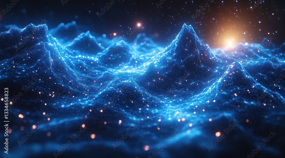 Aufkleber digital network technology abstract background with glowing blue geometric shapes and line connectio