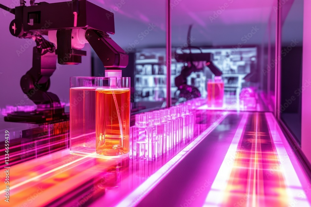 Poster modern laboratory automation system using robotic arms for liquid analysis and processing