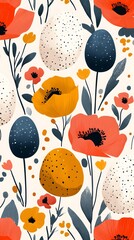 Floral Easter: A charming illustration of Easter eggs nestled amidst colorful poppy flowers, in a seamless floral pattern, creating a joyful display.