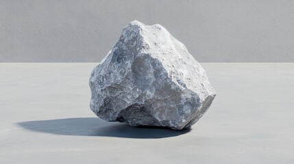 Naklejka premium A large gray rock sits on a gray concrete floor against a gray wall.