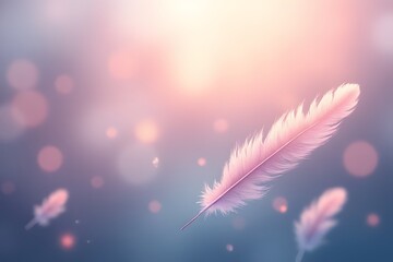 Naklejka premium Delicate Feathers Dancing in Soft Light, Ethereal and Dreamy Atmosphere