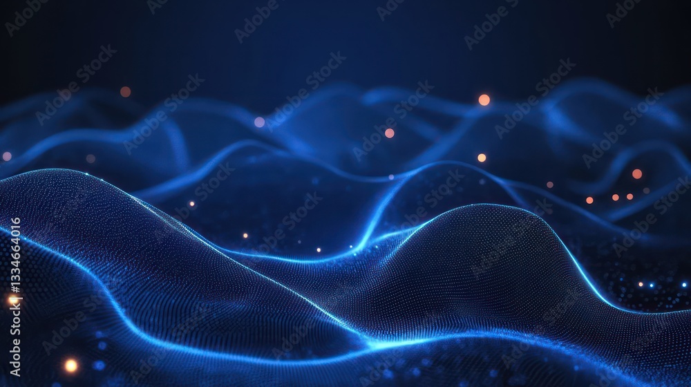 Poster abstract digital waves and connected nodes in futuristic technology art style
