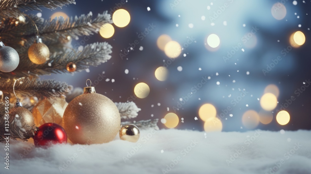 Poster elegant christmas decorations with golden, silver and red baubles creating a festive atmosphere on a