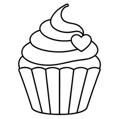 Elegant Heart-Iced Cupcake Outline