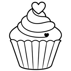 Elegant Heart-Iced Cupcake Outline