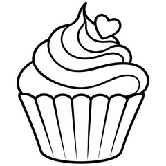 Elegant Heart-Iced Cupcake Outline