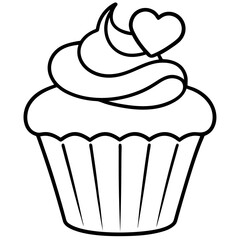 Elegant Heart-Iced Cupcake Outline