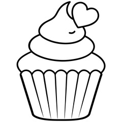 Elegant Heart-Iced Cupcake Outline