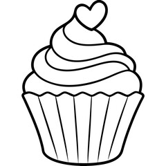 Elegant Heart-Iced Cupcake Outline