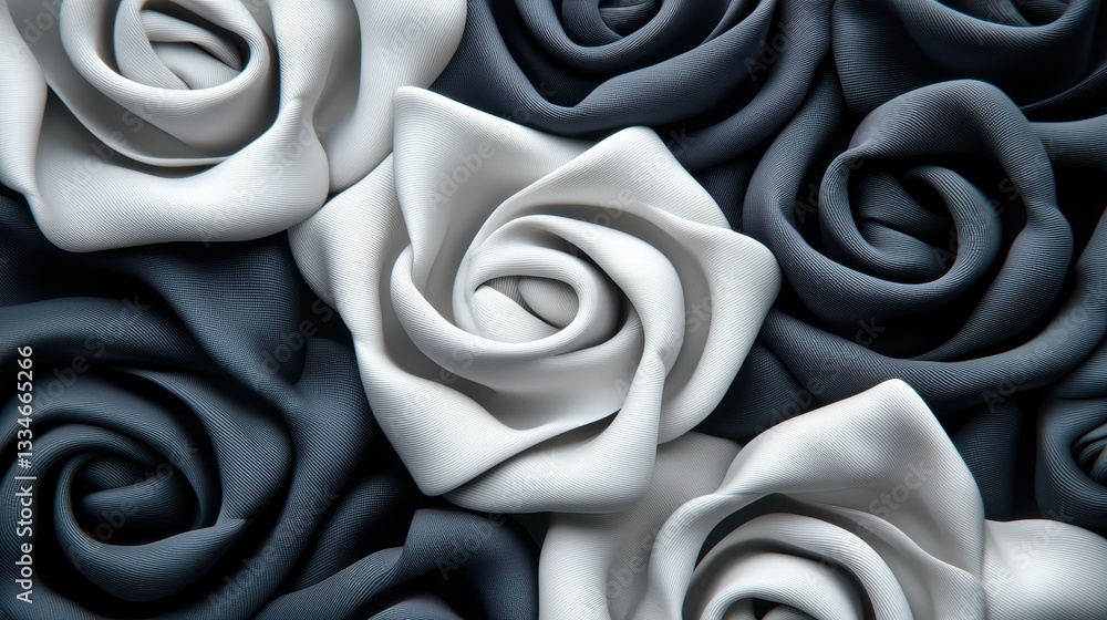 Poster a close-up image of three white and gray roses arranged in a circular pattern against a dark blue ba