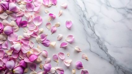 Obraz premium Soft Pink & Lavender Petals Scattered on Marble - Minimalist Photography