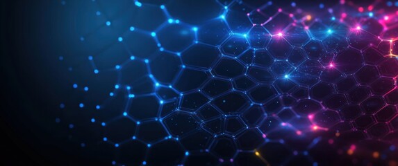 Futuristic Abstract Medical Background with Hexagonal Grid and Neon Colors for Healthcare Innovation and Science
