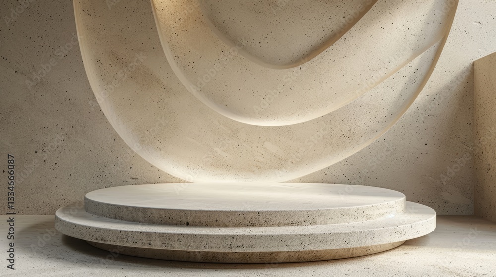 Aufkleber minimalistic empty podium on light stone background with neutral beige colors and empty space