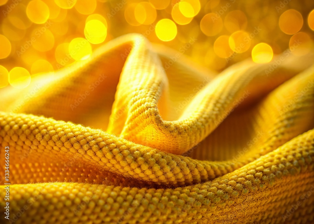 Poster soft yellow microfiber fabric background with bokeh lights - abstract texture