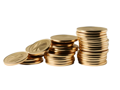 Stacked gold coins arranged in ascending order, symbolizing financial growth, investment, and wealth accumulation.