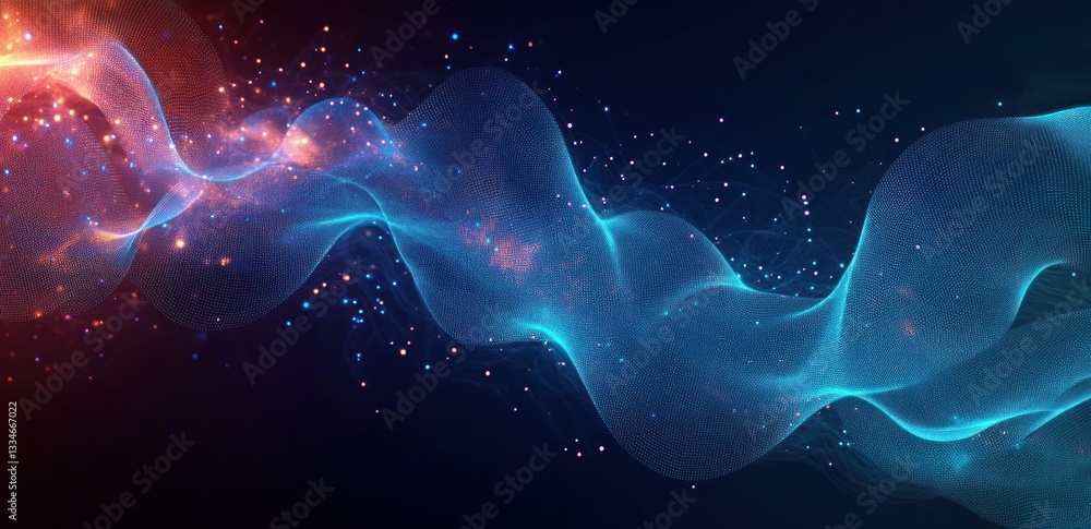 Aufkleber futuristic network connection visualization with neon blue lines and dots in abstract digital art