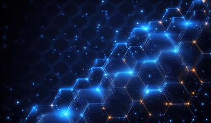 Futuristic Molecular Structure Genetic Engineering DNA Technology Abstract Background with Glowing Hexagonal Patterns and Wave Flow for Healthcare and Science Innovation