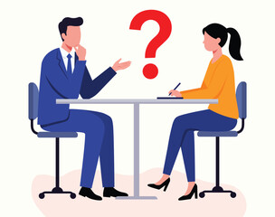 job interview concept illustration showing candidate and employer interaction, recruitment, hiring, process, career, opportunity, and professional meeting.