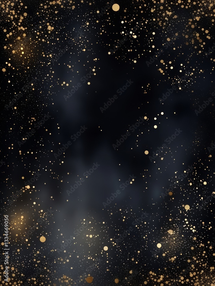 Poster elegant dark background with shimmering golden specks and bokeh, creating a luxurious festive abstra
