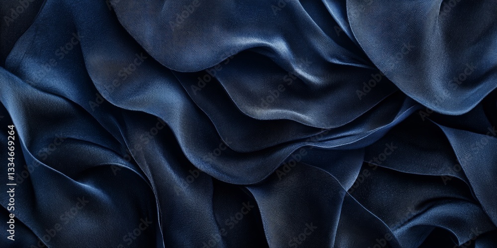 Poster elegant dark blue fabric with soft, flowing waves creating depth and texture for luxury designs and 