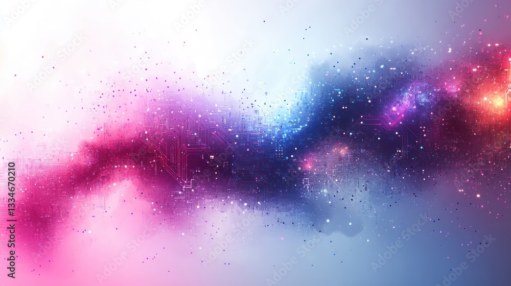 Poster futuristic circuit board design with abstract geometric shapes and soft gradient colors in technolog