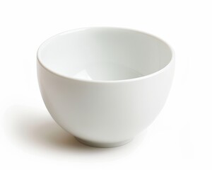 Elegant empty white ceramic bowl presented against a stark white backdrop creating a sense of purity and minimalism for culinary or design projects