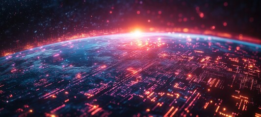 Futuristic Earth Digital Art with Glowing Circuits and Global Network Concept in Sci-Fi Style
