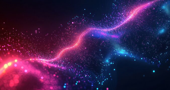 Futuristic Vector Art Glowing Neon Circuits Abstract Waves Quantum Computer Technology Design