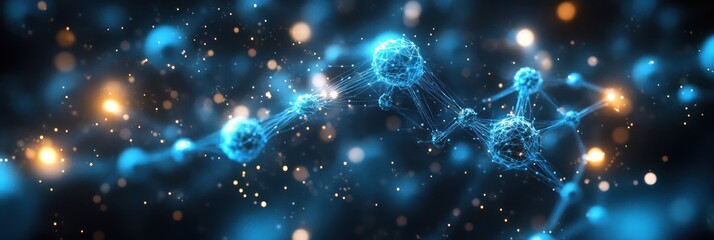 Abstract Molecular Structures and Chemical Engineering Background with Blue Monochromatic Theme