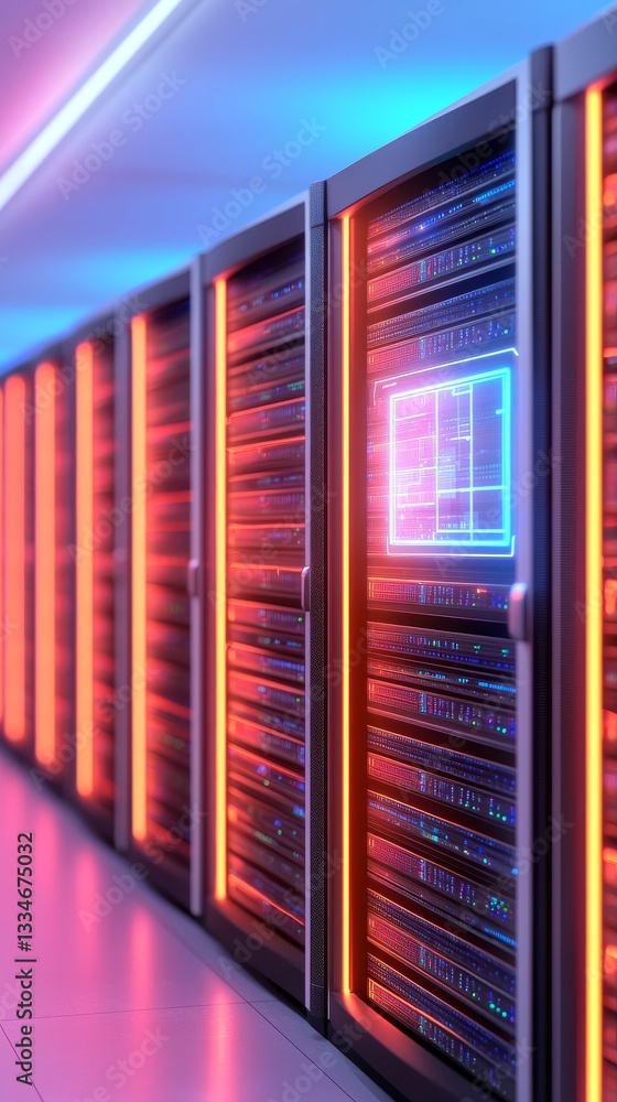 Poster illuminated data center server rack modern facility digital infrastructure high-tech environment per