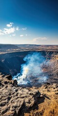 Fototapeta premium Majestic Kilauea Volcano with Smoke Erupting Under Clear Blue Sky