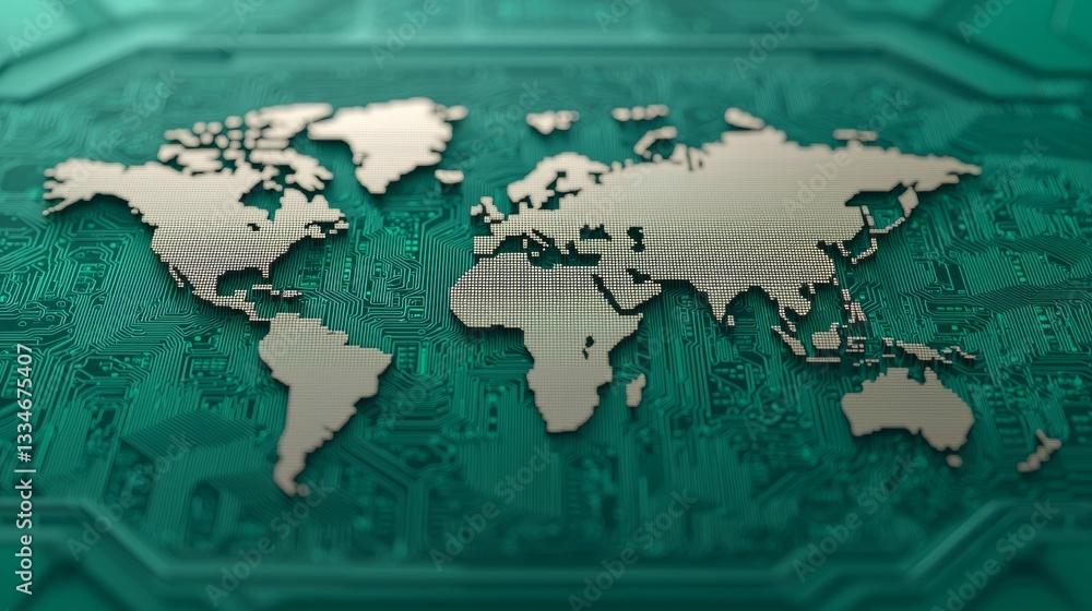 Poster global network connectivity map digital infrastructure world view technology virtual environment glo