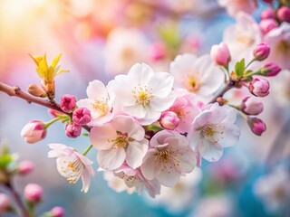 Obraz premium Spring Floral Beauty: Delicate Pink Buds and Blossoms on Left, Copy Space