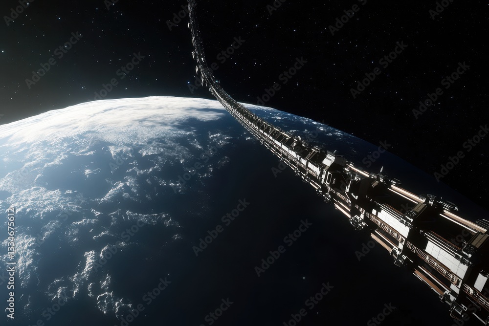 Aufkleber space station orbiting earth showing remarkable engineering and design in a cosmic setting