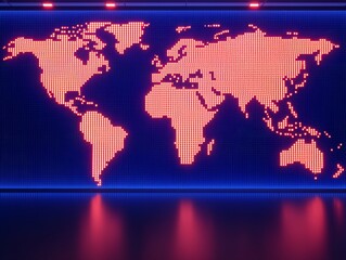 Obraz premium Illuminated World Map LED Display Modern Office Digital Art Sleek Environment Low Angle Global Connectivity Concept