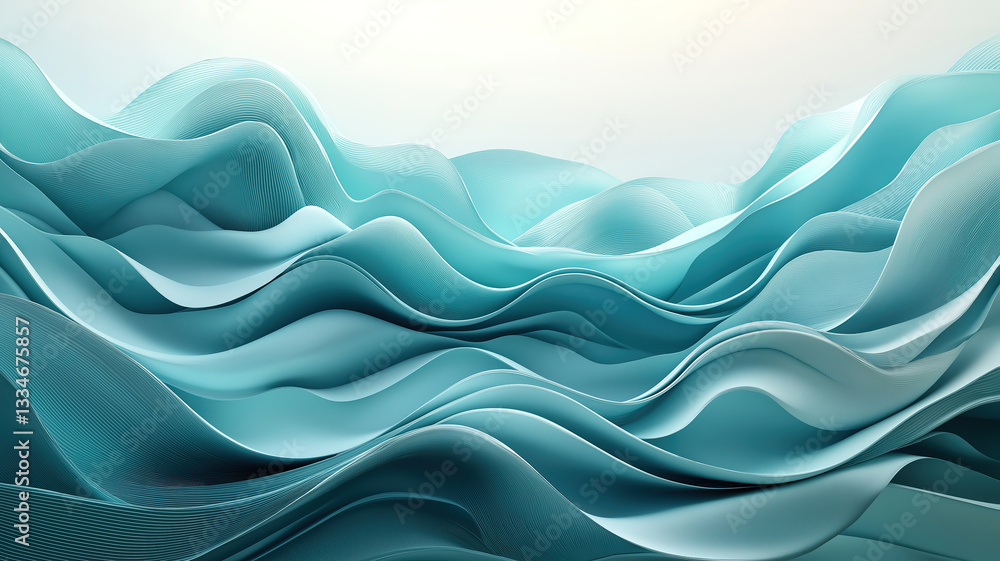 Poster soft teal fabric waves flowing gently, creating an elegant and calming atmosphere of sophistication