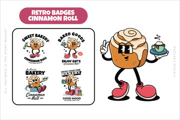 Set of Traditional Cinnamon Rolls Cartoon Illustration with Varied Poses and Expressions
