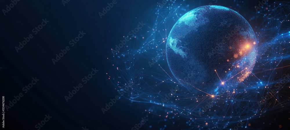 Aufkleber global network connections data visualization futuristic abstract digital art technology communicati