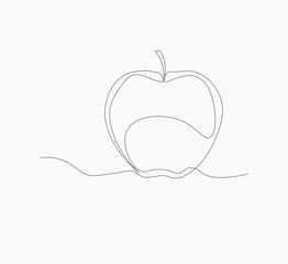 Simple continuous line drawing of an apple on white background , Continuous one line art drawing of vector apple icon .