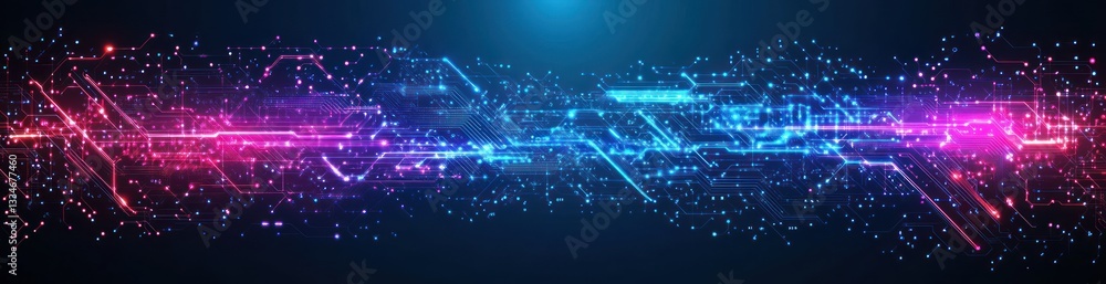 Poster futuristic digital circuit board design with neon colors and holographic effects for ai technology a