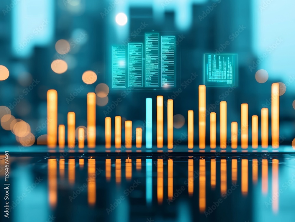 Poster abstract financial data visualization urban environment digital graphics modern cityscape futuristic